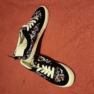 Black Canvas Mickey Mouse Lace Up Shoes